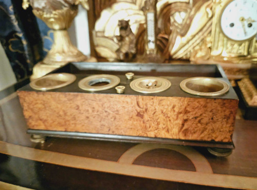 Set da scrivania in radica e bronzo di epoca impero