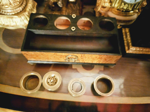 Set da scrivania in radica e bronzo di epoca impero