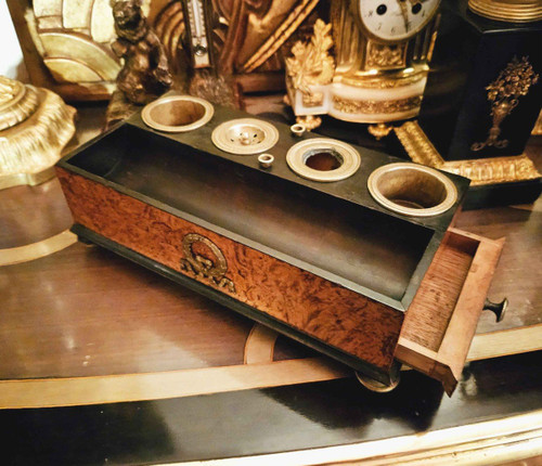 Set da scrivania in radica e bronzo di epoca impero