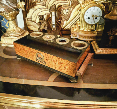 Set da scrivania in radica e bronzo di epoca impero