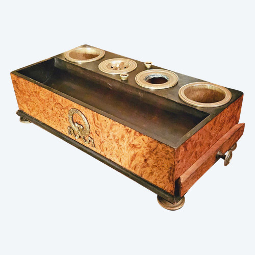 Set da scrivania in radica e bronzo di epoca impero