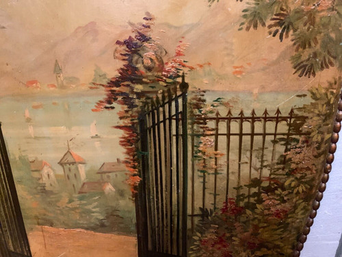 Oil on canvas "View of the lake" decorative wall panels 20th century