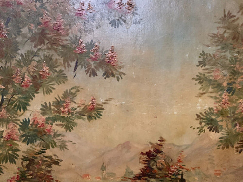 Oil on canvas "View of the lake" decorative wall panels 20th century