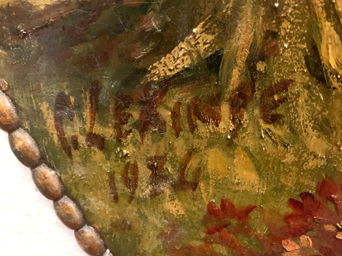 Oil on canvas "View of the lake" decorative wall panels 20th century