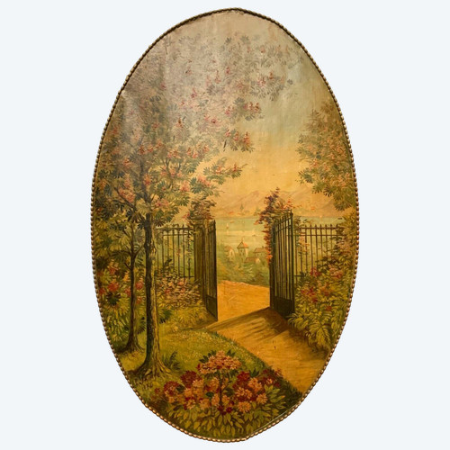 Oil on canvas "View of the lake" decorative wall panels 20th century