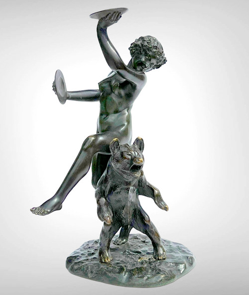 BRONZE ANCIEN SIGNÉ DE CHARLES PAILLET (1871-1937) " LA BACCANTE ET SON OURS "