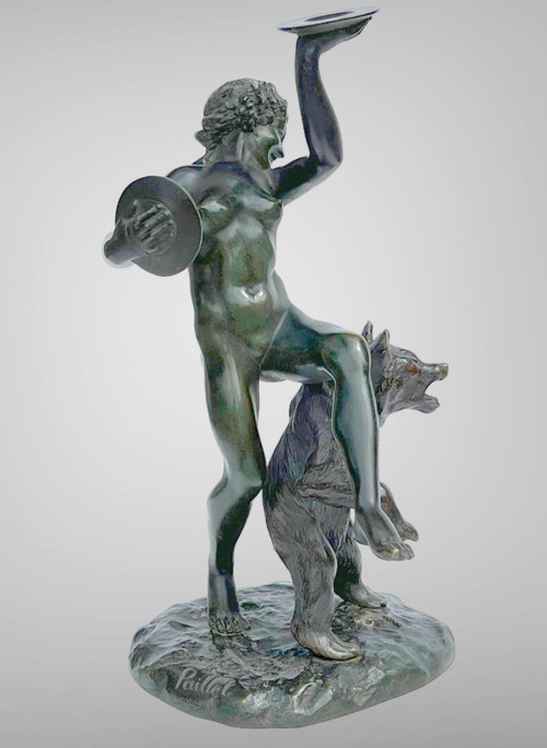 BRONZE ANCIEN SIGNÉ DE CHARLES PAILLET (1871-1937) " LA BACCANTE ET SON OURS "