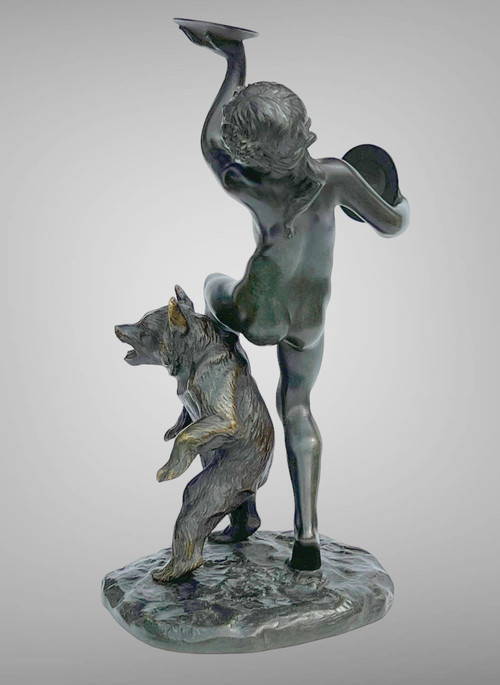 BRONZE ANCIEN SIGNÉ DE CHARLES PAILLET (1871-1937) " LA BACCANTE ET SON OURS "