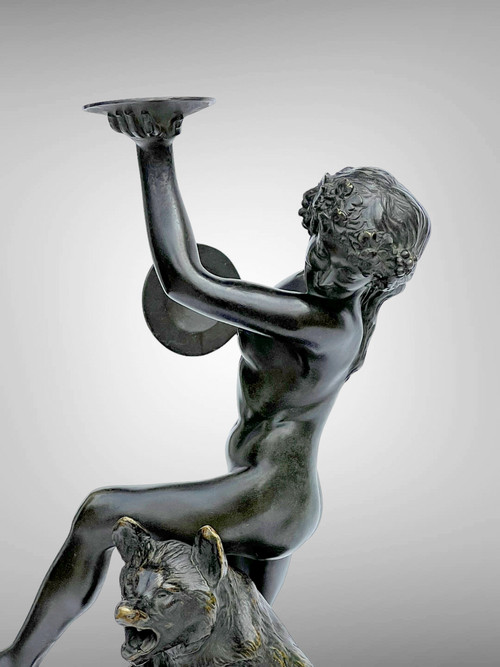 BRONZE ANCIEN SIGNÉ DE CHARLES PAILLET (1871-1937) " LA BACCANTE ET SON OURS "