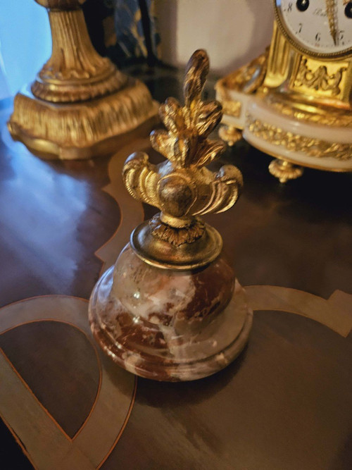 Pair of Large Marble And Gilt Bronze Vases With Dragons 62 cm