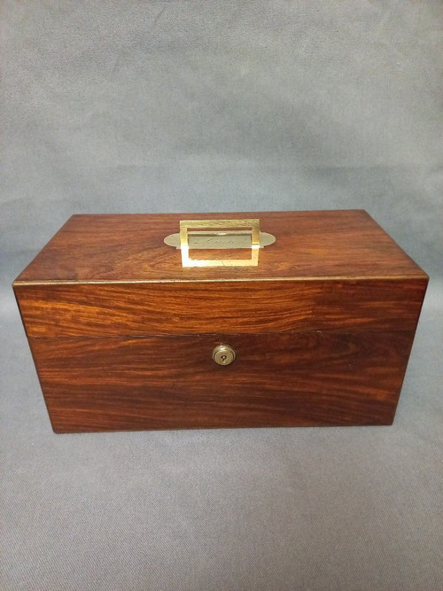 J Bramah Tea Box 1748-1814, In Coral Wood, Crystal and Silver