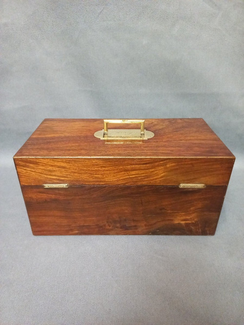 J Bramah Tea Box 1748-1814, In Coral Wood, Crystal and Silver