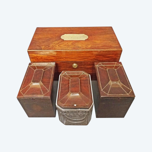 J Bramah Tea Box 1748-1814, In Coral Wood, Crystal and Silver