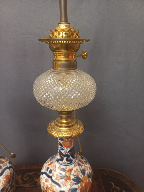 Importante Paire De Lampes En Porcelaine Et Bronze Doré Fin XIXe H80cm