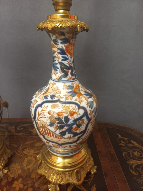 Importante Paire De Lampes En Porcelaine Et Bronze Doré Fin XIXe H80cm