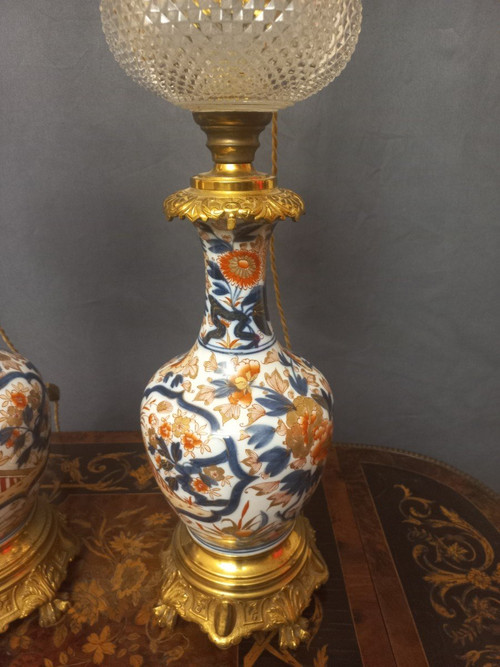 Importante Paire De Lampes En Porcelaine Et Bronze Doré Fin XIXe H80cm