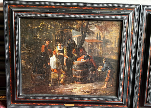 Paar niederländische Öl-auf-Leinwand-Gemälde nach Dirck Theodor Helmbreker (1633-1696) 