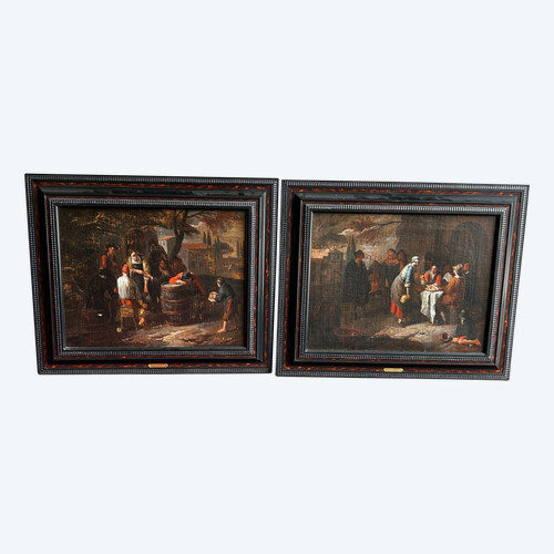Paar niederländische Öl-auf-Leinwand-Gemälde nach Dirck Theodor Helmbreker (1633-1696) 