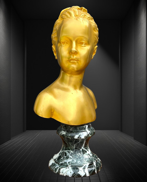 VERGOLDETE BRONZEBÜSTE VON „LOUISE BRONGNIART“ MIT DER UNTERZEICHNUNG VON HOUDON