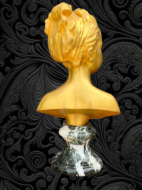 VERGOLDETE BRONZEBÜSTE VON „LOUISE BRONGNIART“ MIT DER UNTERZEICHNUNG VON HOUDON