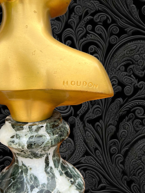 VERGOLDETE BRONZEBÜSTE VON „LOUISE BRONGNIART“ MIT DER UNTERZEICHNUNG VON HOUDON