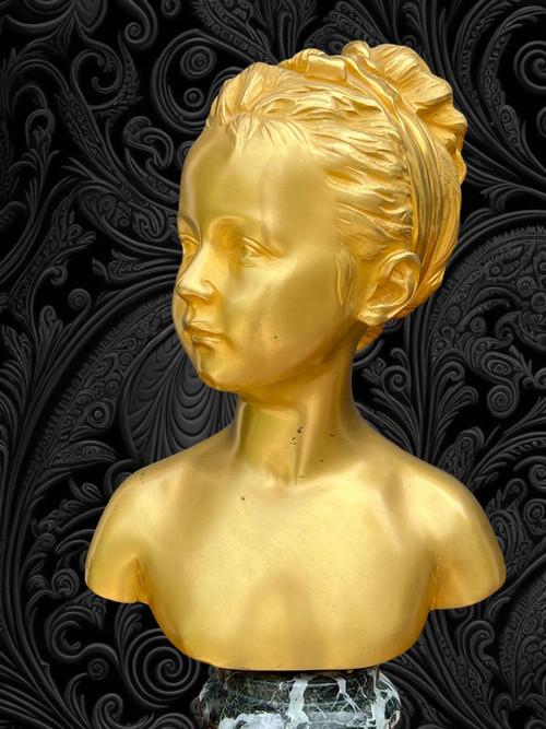 VERGOLDETE BRONZEBÜSTE VON „LOUISE BRONGNIART“ MIT DER UNTERZEICHNUNG VON HOUDON