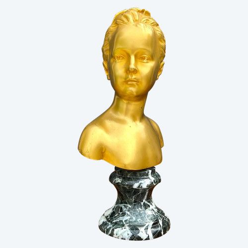 VERGOLDETE BRONZEBÜSTE VON „LOUISE BRONGNIART“ MIT DER UNTERZEICHNUNG VON HOUDON