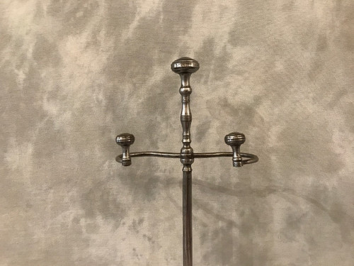 Antique fireplace set in polished and varnished iron from the 19th century 