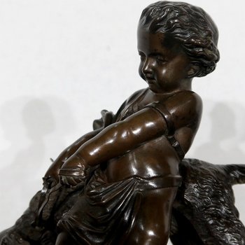 Bronzo "Il bambino e il cane" firmato Peiffer - Fine XIX secolo