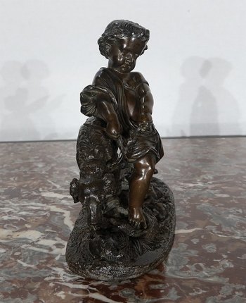 Bronzo "Il bambino e il cane" firmato Peiffer - Fine XIX secolo