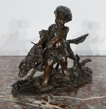 Bronzo "Il bambino e il cane" firmato Peiffer - Fine XIX secolo