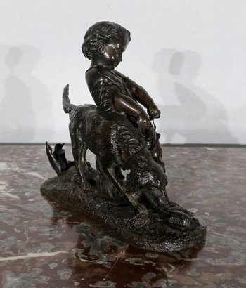 Bronzo "Il bambino e il cane" firmato Peiffer - Fine XIX secolo
