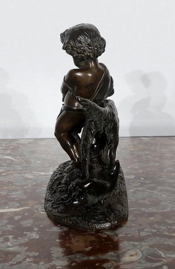 Bronzo "Il bambino e il cane" firmato Peiffer - Fine XIX secolo