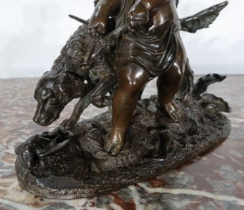 Bronzo "Il bambino e il cane" firmato Peiffer - Fine XIX secolo