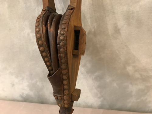 Gros soufflet de cheminée en bois rustique d'époque 18 ème 