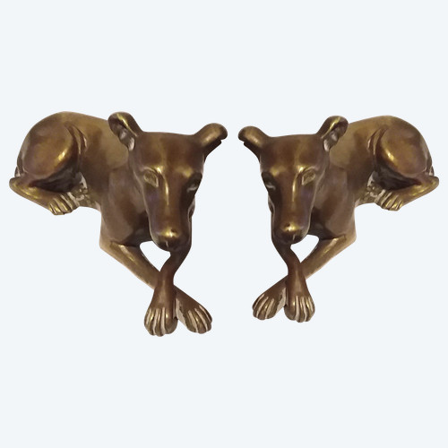 Coppia di levrieri in bronzo del XIX secolo