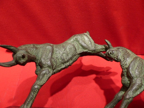 Groupe de 3 chèvres qui font la cabriole époque art déco en bronze signé "leducq"