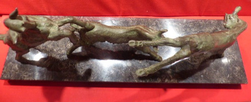 Groupe de 3 chèvres qui font la cabriole époque art déco en bronze signé "leducq"