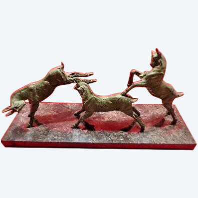 Groupe de 3 chèvres qui font la cabriole époque art déco en bronze signé "leducq"