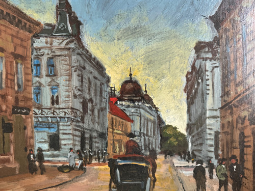 Rue de Paris, monogrammiertes Gemälde