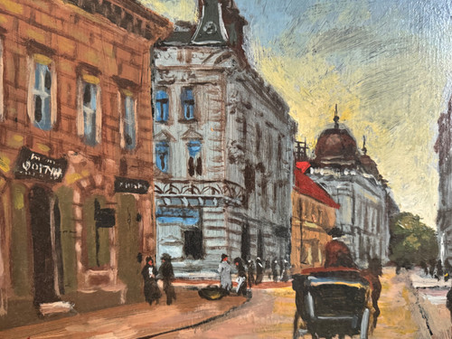 Rue de Paris, monogrammiertes Gemälde