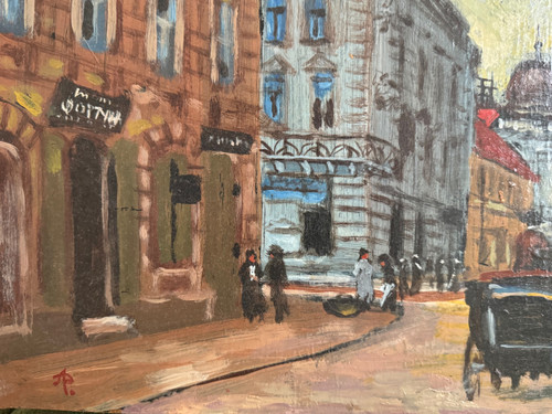 Rue de Paris, monogrammiertes Gemälde