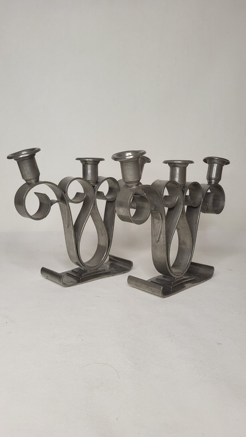 Hammered pewter candle holders 1950's Delavan Paris