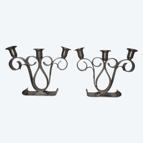 Hammered pewter candle holders 1950's Delavan Paris