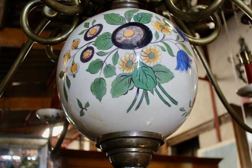 Importante lampadario olandese in bronzo a 10 bracci di luce