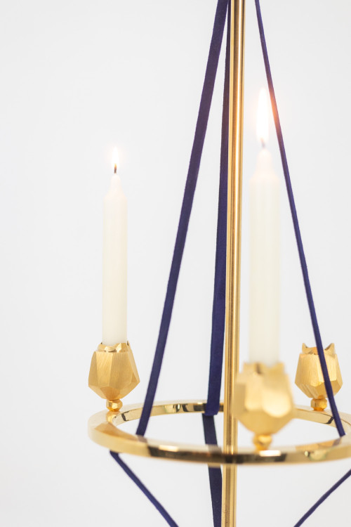 Candlestick in gilded brass and velvet. Contemporary Work. LS59441456B