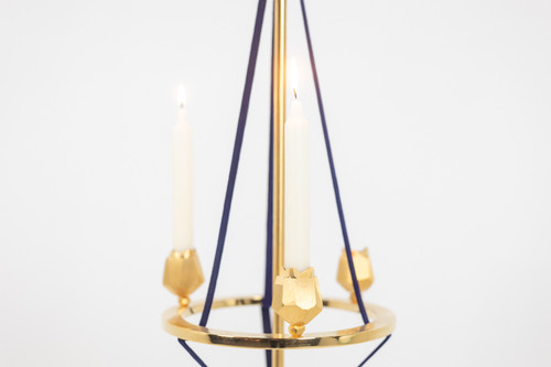 Candlestick in gilded brass and velvet. Contemporary Work. LS59441456B