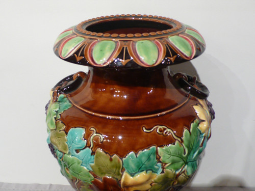 Large earthenware vase from Sarreguemines.
