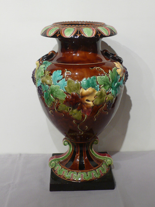 Large earthenware vase from Sarreguemines.