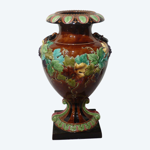 Large earthenware vase from Sarreguemines.